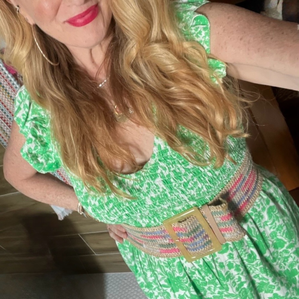 Universal Thread Green and White Floral Smocked Top